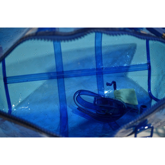 Louis Vuitton Keepall Bandouliere 50 Blue PVC Monogram Weekend Duffle Travel Bag - Picture 10 of 11